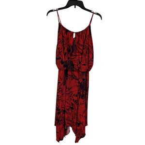 Enfocus Studio Red Floral Print Keyhole Asymmetrical Hem Dress Dark Fairy Sz‎ 12